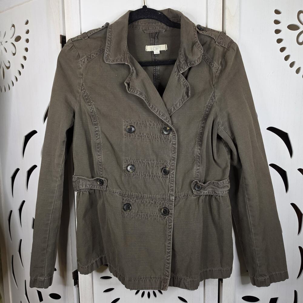 Ann Taylor LOFT Army Green Double Breasted Cargo Utility Women’s Jacket Size L